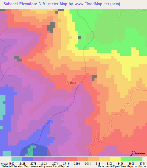 Sabadel,Ecuador Elevation Map