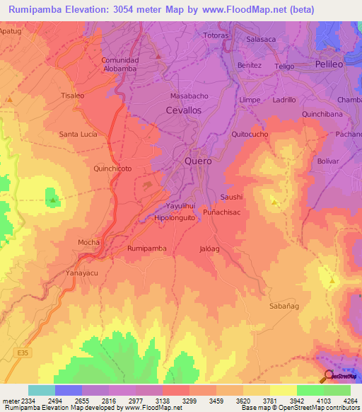 Rumipamba,Ecuador Elevation Map