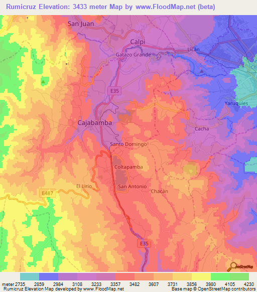 Rumicruz,Ecuador Elevation Map