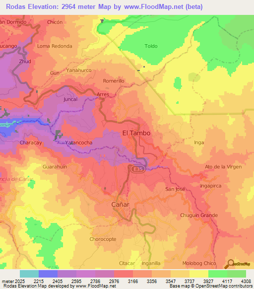 Rodas,Ecuador Elevation Map