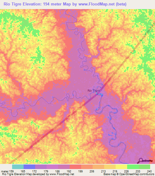 Rio Tigre,Ecuador Elevation Map