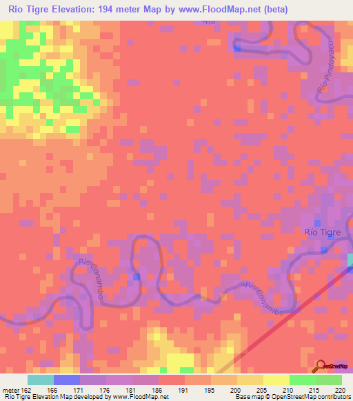 Rio Tigre,Ecuador Elevation Map