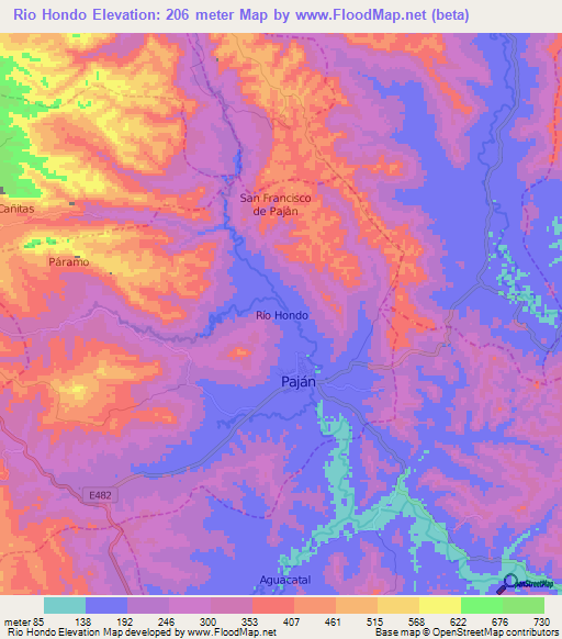 Rio Hondo,Ecuador Elevation Map