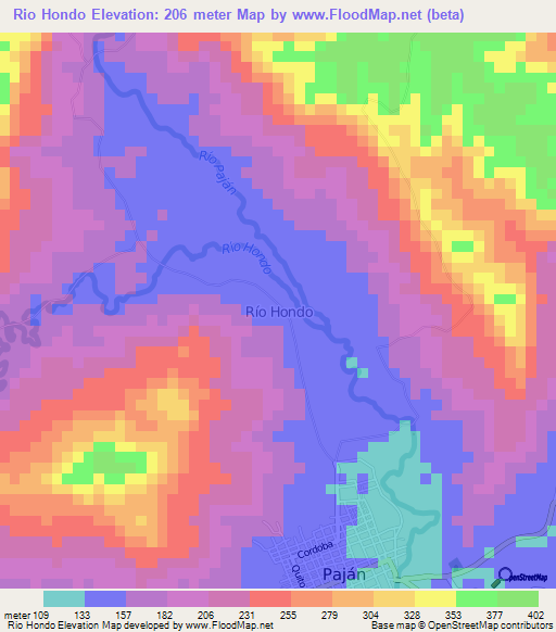 Rio Hondo,Ecuador Elevation Map