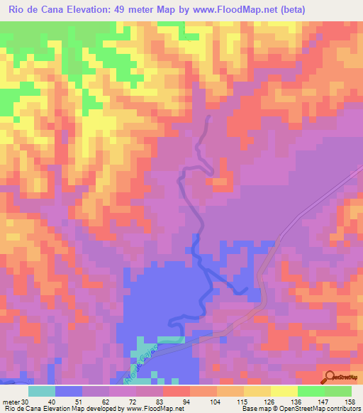 Rio de Cana,Ecuador Elevation Map