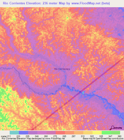 Rio Corrientes,Ecuador Elevation Map