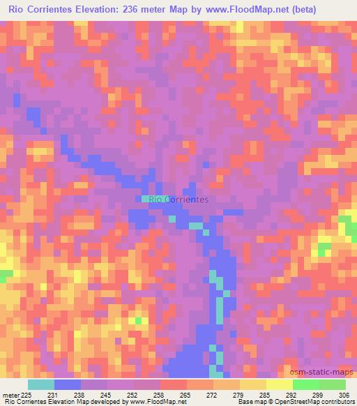 Rio Corrientes,Ecuador Elevation Map