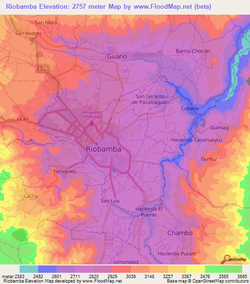 Riobamba,Ecuador Elevation Map