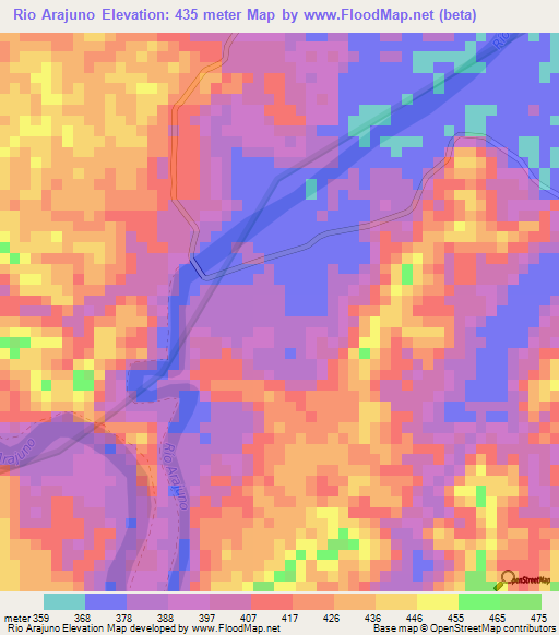 Rio Arajuno,Ecuador Elevation Map