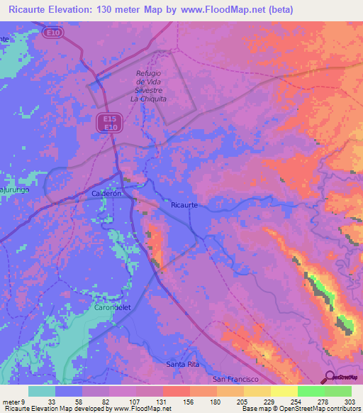 Ricaurte,Ecuador Elevation Map