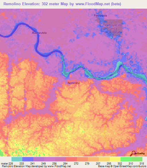 Remolino,Ecuador Elevation Map