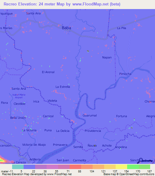 Recreo,Ecuador Elevation Map