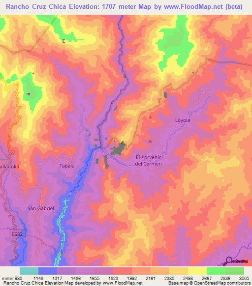 Rancho Cruz Chica,Ecuador Elevation Map