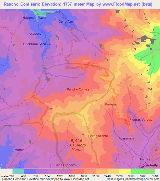 Rancho Comisario,Ecuador Elevation Map