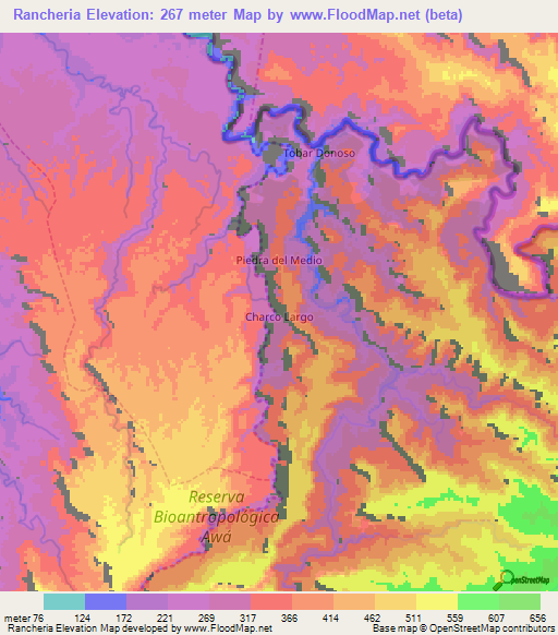 Rancheria,Ecuador Elevation Map