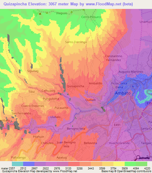 Quizapincha,Ecuador Elevation Map