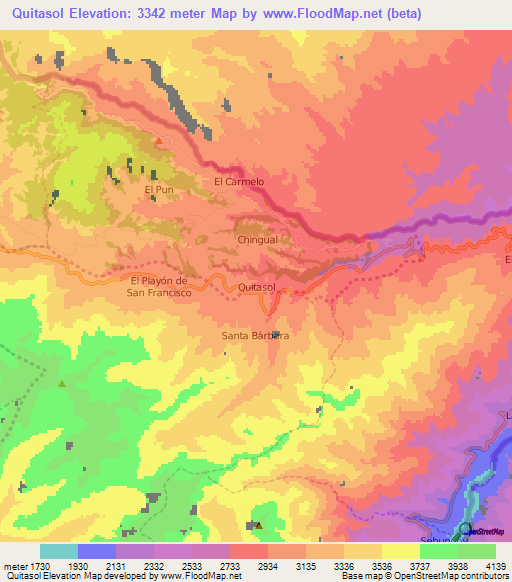 Quitasol,Ecuador Elevation Map