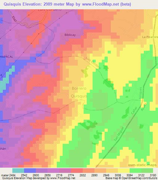 Quisquis,Ecuador Elevation Map