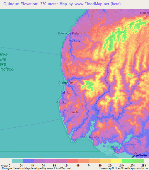 Quingue,Ecuador Elevation Map