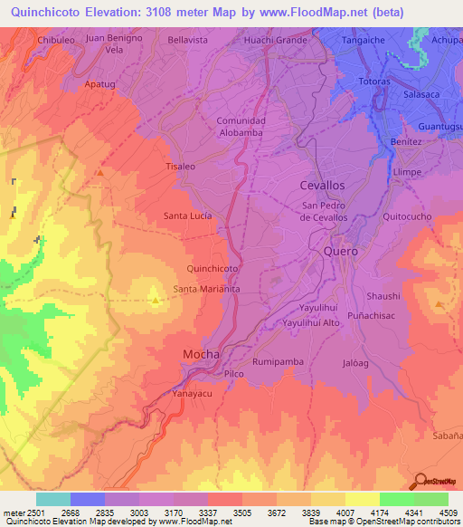 Quinchicoto,Ecuador Elevation Map