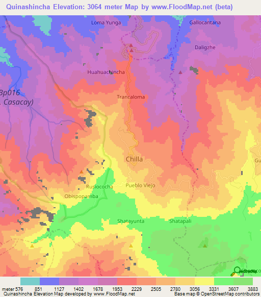 Quinashincha,Ecuador Elevation Map