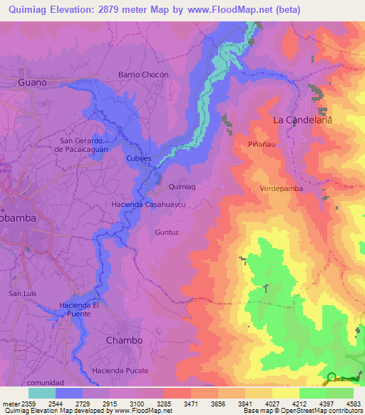 Quimiag,Ecuador Elevation Map