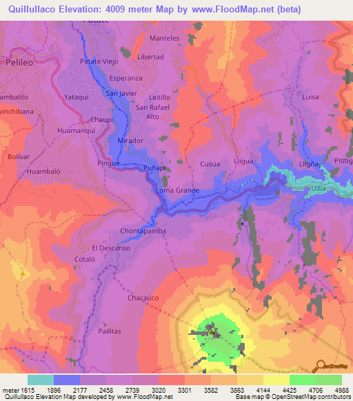 Quillullaco,Ecuador Elevation Map