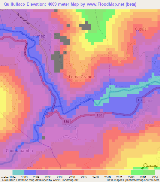 Quillullaco,Ecuador Elevation Map