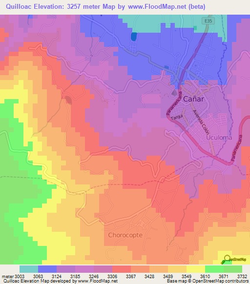 Quilloac,Ecuador Elevation Map