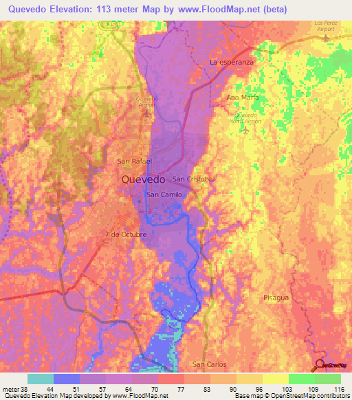 Quevedo,Ecuador Elevation Map