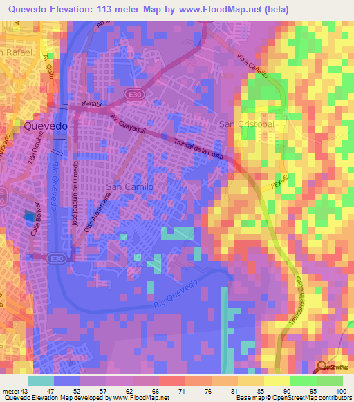 Quevedo,Ecuador Elevation Map