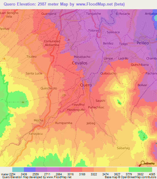 Quero,Ecuador Elevation Map