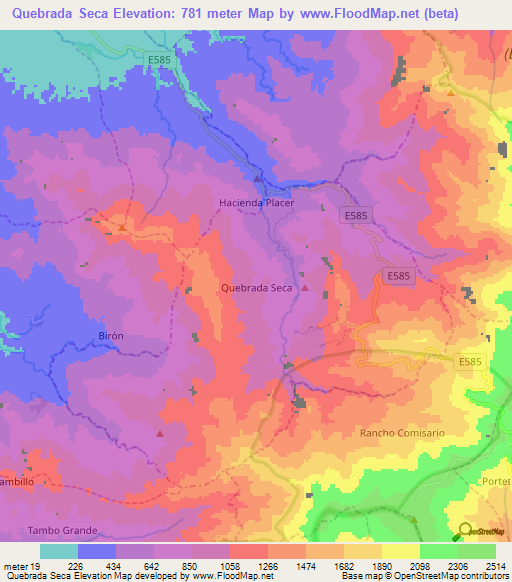 Quebrada Seca,Ecuador Elevation Map