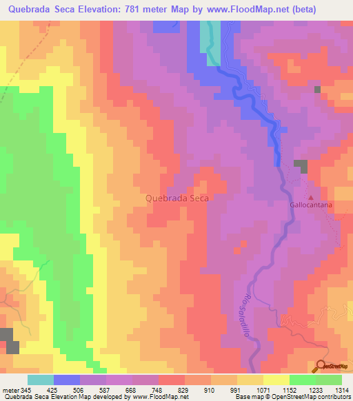 Quebrada Seca,Ecuador Elevation Map