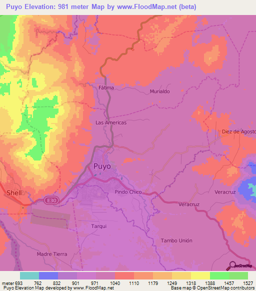 Puyo,Ecuador Elevation Map