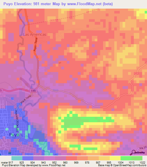 Puyo,Ecuador Elevation Map