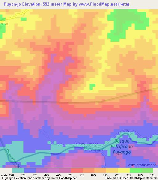 Puyango,Ecuador Elevation Map