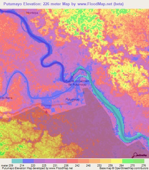 Putumayo,Ecuador Elevation Map