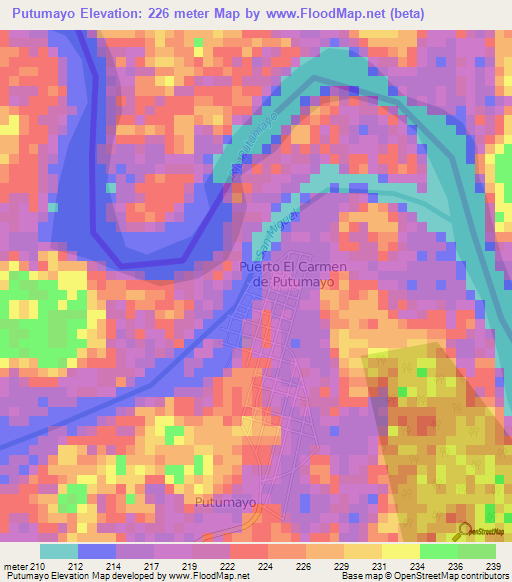 Putumayo,Ecuador Elevation Map