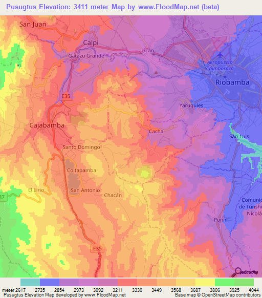 Pusugtus,Ecuador Elevation Map