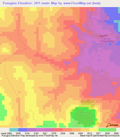 Pusugtus,Ecuador Elevation Map