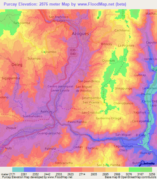 Purcay,Ecuador Elevation Map