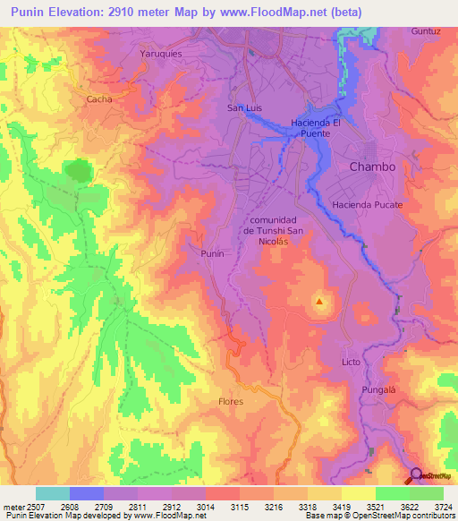 Punin,Ecuador Elevation Map