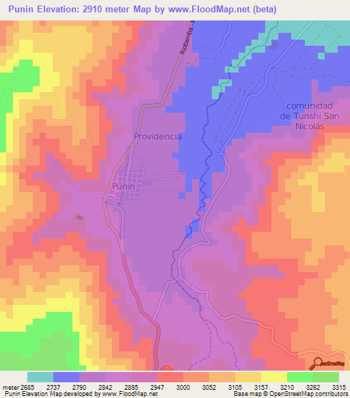 Punin,Ecuador Elevation Map