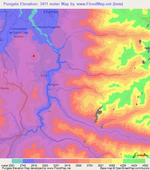 Pungala,Ecuador Elevation Map