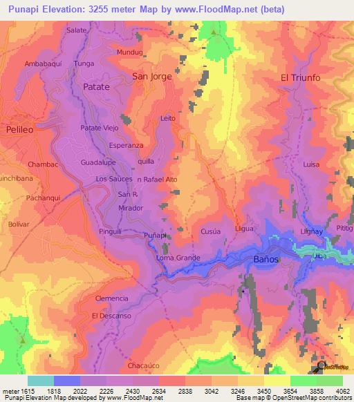 Punapi,Ecuador Elevation Map