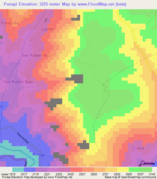 Punapi,Ecuador Elevation Map