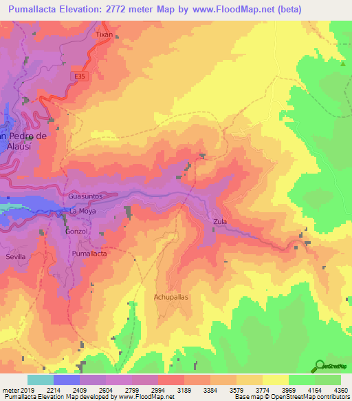 Pumallacta,Ecuador Elevation Map