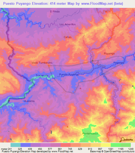 Puesto Puyango,Ecuador Elevation Map