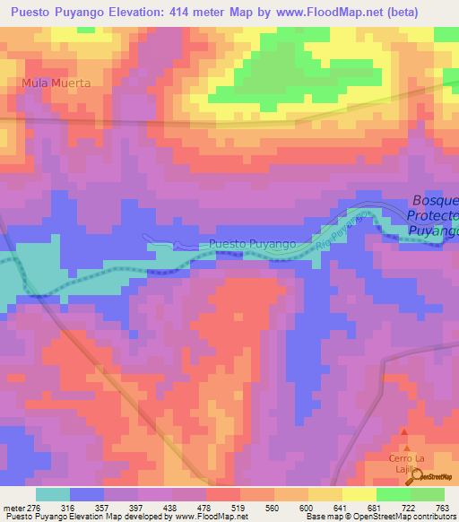 Puesto Puyango,Ecuador Elevation Map